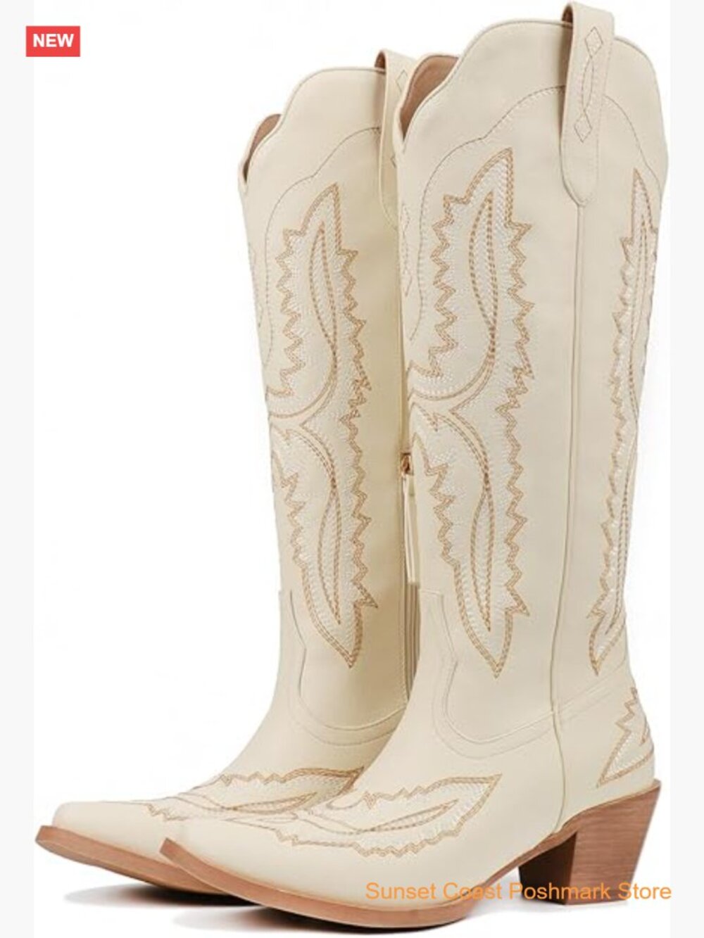 Women’s Knee High Cowgirl Boots Pointed Toe Chunky Heel Western Boots Retro - Picture 1 of 7